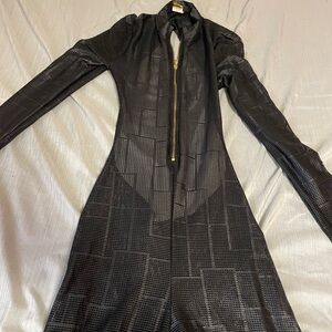 Black Mesh Jumpsuit with Gold Zipper